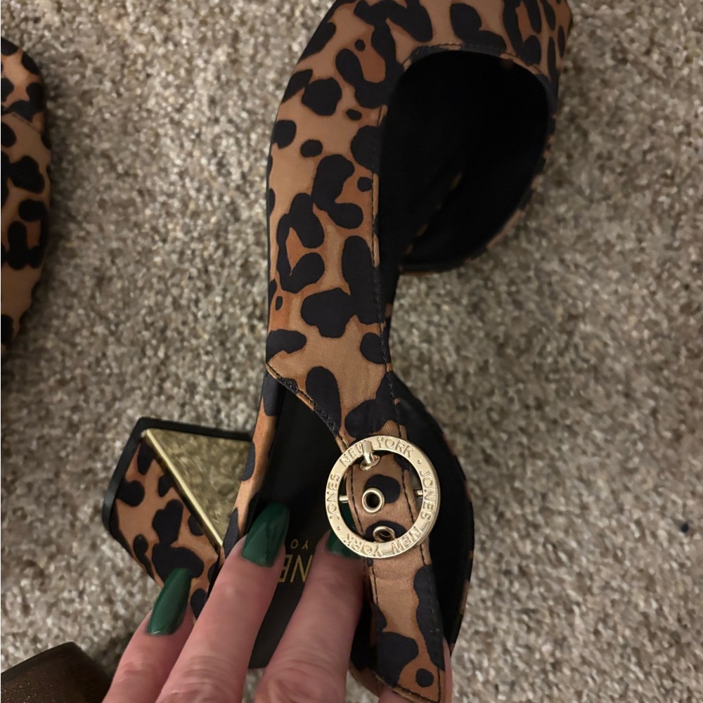 Leopard Print Heels with Gold Accents